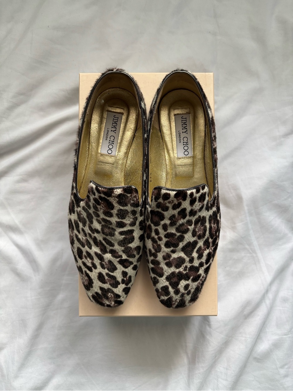 Jimmy Choo Leopard-Print Slip-On Loafers (WHEEL) in Anthracite